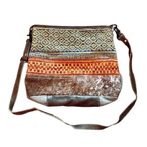 Myra Bag Boho Leather Canvas Crossbody Purse NWOT